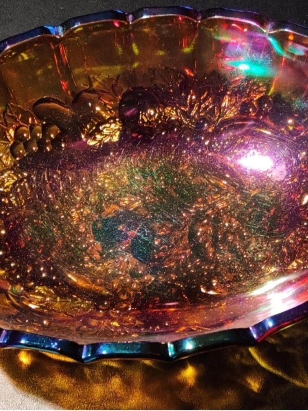 Carnival Iridescent Footed Glass Fruit Bowl Indiana Amber Harvest Gold...Flawles